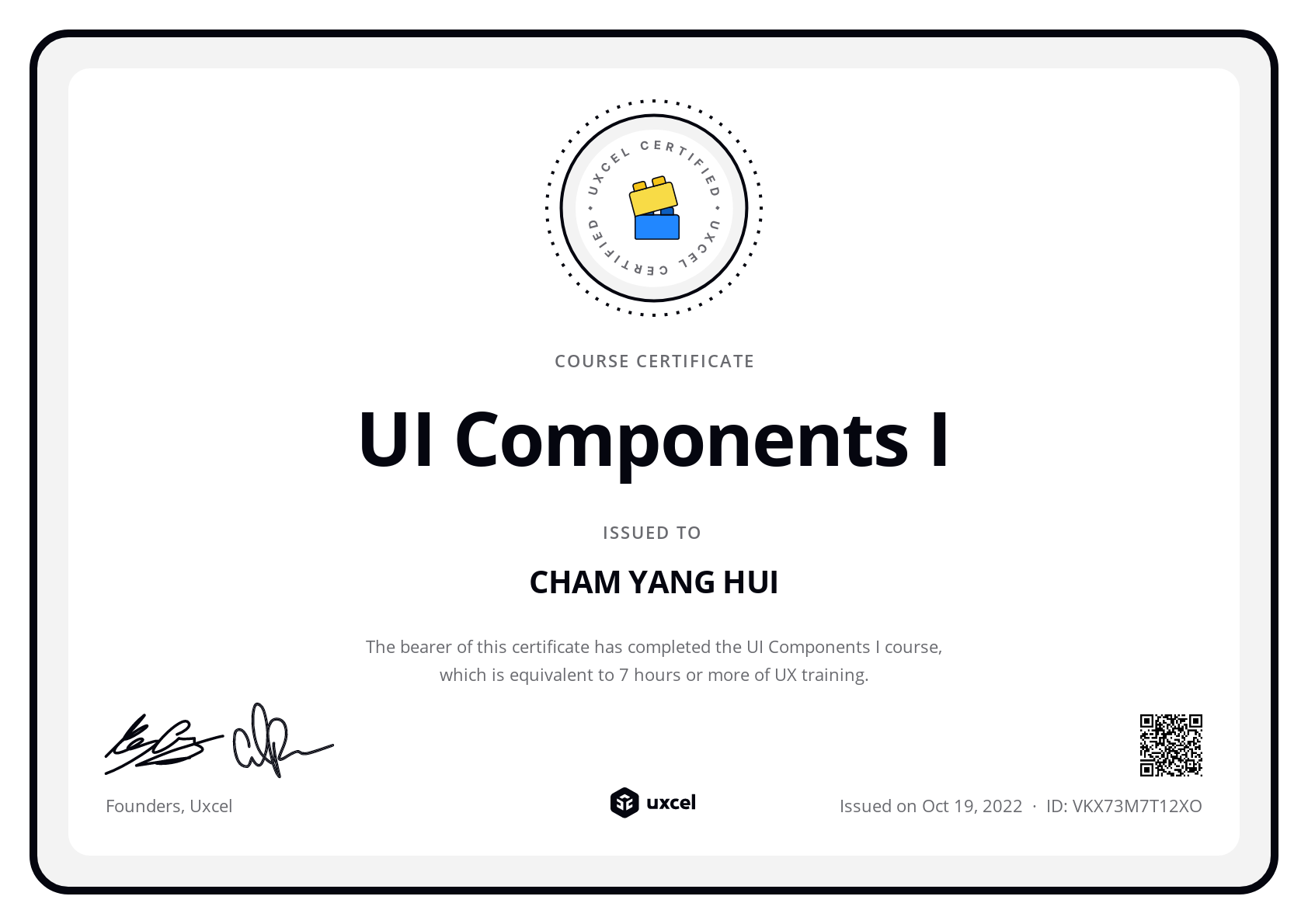 CHAM YANG HUI's certificate